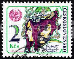 Postage stamp Czechoslovakia 1976 Couple Smoking