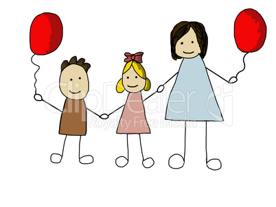 doodle family - cartoon illustration in hand drawn style. Mom wi