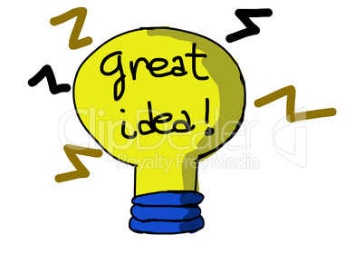 cartoon yellow lightbulb. Symbol of great idea.