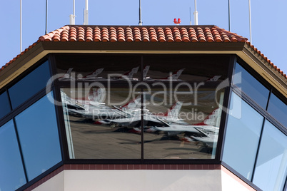 Control tower closeup reflection of