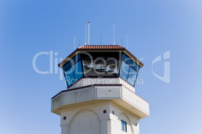 Control tower with reflection in wi