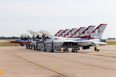 Thunderbirds lined up on ramp for a