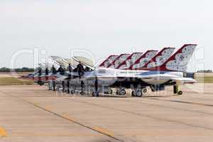 Thunderbirds lined up on ramp for a