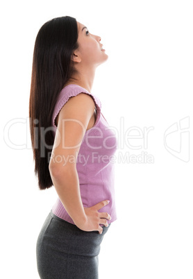 Asian young woman looking up