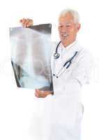Asian medical doctor checking on x-ray image