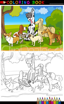 purebred dogs cartoon for coloring book