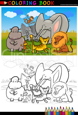 african wild animals cartoon for coloring book