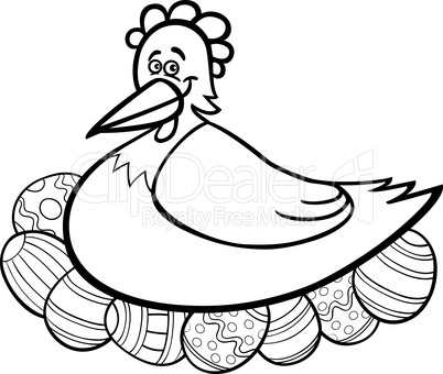hen hatching easter eggs cartoon for coloring
