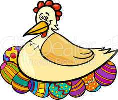 hen hatching easter eggs cartoon illustration