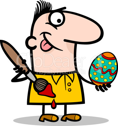 man painting easter egg cartoon illustration