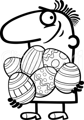 man with easter eggs cartoon illustration