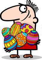 man with easter eggs cartoon illustration