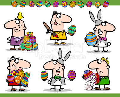 easter themes set cartoon illustration