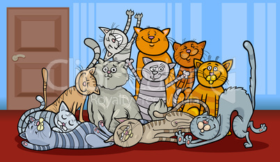 happy cats group cartoon illustration
