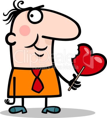 man wit valentine hearth lollipop cartoon