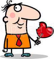 man wit valentine hearth lollipop cartoon