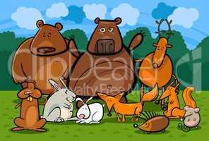 wild forest animals group cartoon illustration