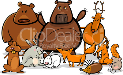 wild forest animals group cartoon illustration