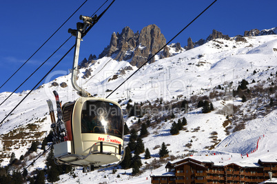 Cable car in Meribel-Mottaret, ski