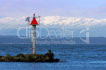 Channel Marker with Mountains