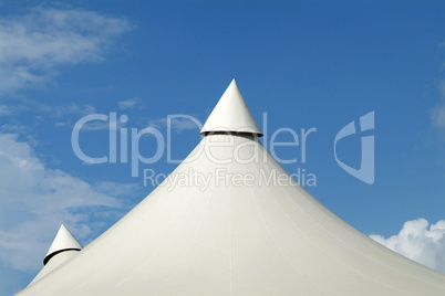 Two peaks of white canvas roof