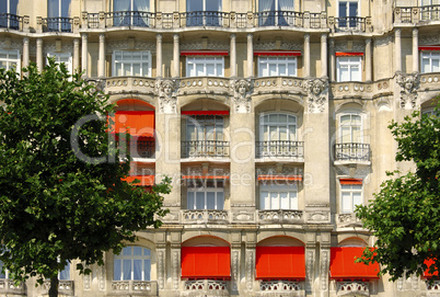 House with red awning