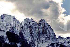 Glacier snow capped mountains.