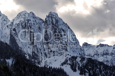 Glacier snow capped mountains.