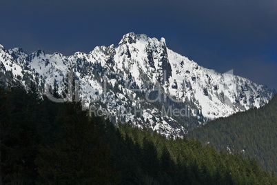 Glacier snow capped mountains.