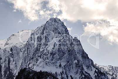 Glacier snow capped mountains.