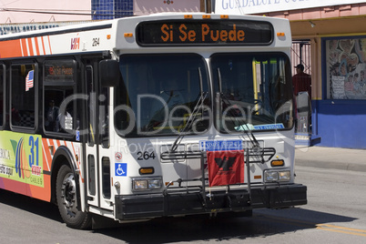 Bus at Cesar Chavez March San Anton