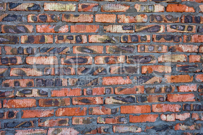 Weathered red brick wall as background