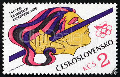 Postage stamp Czechoslovakia 1976 Javelin and Olympic Rings