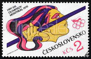Postage stamp Czechoslovakia 1976 Javelin and Olympic Rings