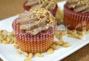 Homemade cupcakes decorated with almonds