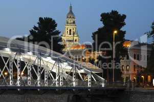 Illuminated bridge and spire Murcia