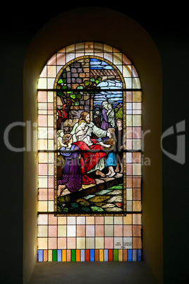 Stained glass in church window