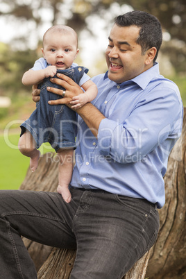 Handsome Hispanic Father and Son Posing for A Portrait