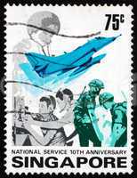 Postage stamp Singapore 1977 Jet Fighter and Pilot