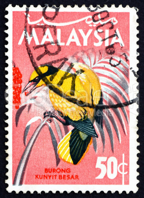 Postage stamp Malaysia 1965 Blacknaped Oriole, Bird