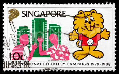 Postage stamp Singapore 1988 Singa the Lion and Neighbors