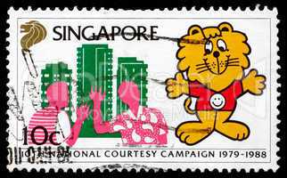 Postage stamp Singapore 1988 Singa the Lion and Neighbors