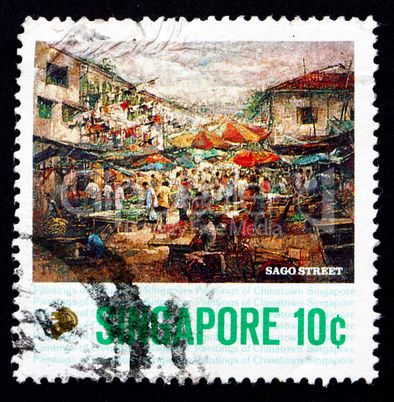 Postage stamp Singapore 1989 View of Sago Street