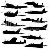Collection of different combat aircraft silhouettes.