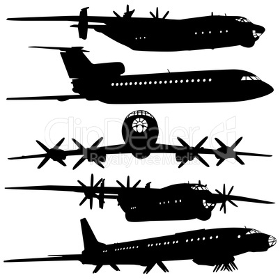 Collection of different airplane silhouettes.