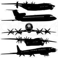 Collection of different airplane silhouettes.