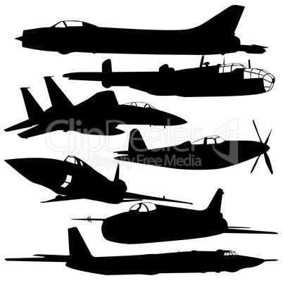 Collection of different combat aircraft silhouettes.