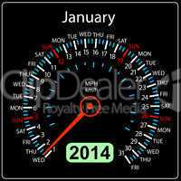 2014 year calendar speedometer car in vector. January.