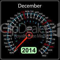 2014 year calendar speedometer car in vector. December.