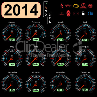 2014 year calendar speedometer car in vector.